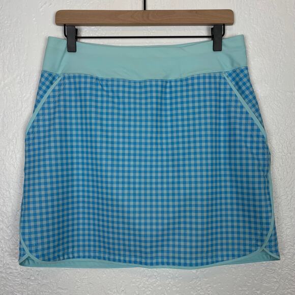 Lands' End Women's Blue Gingham Quick Dry Active Swim Skort Size 10 - Picture 2 of 4